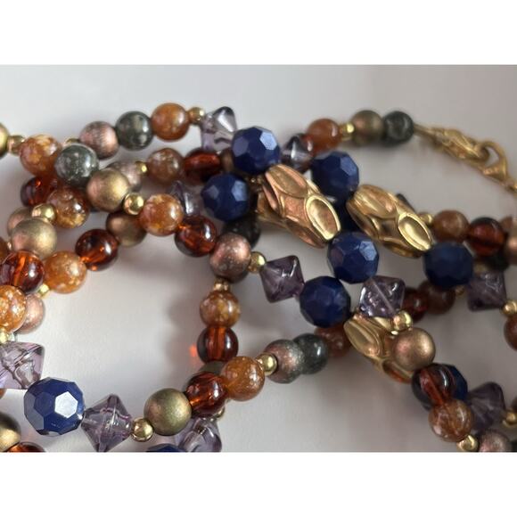 VINTAGE LCI LIZ CLAIBORNE BEADED COLORFUL ACRYLIC GOLD TONE NECKLACE LONG 38” - Picture 6 of 6